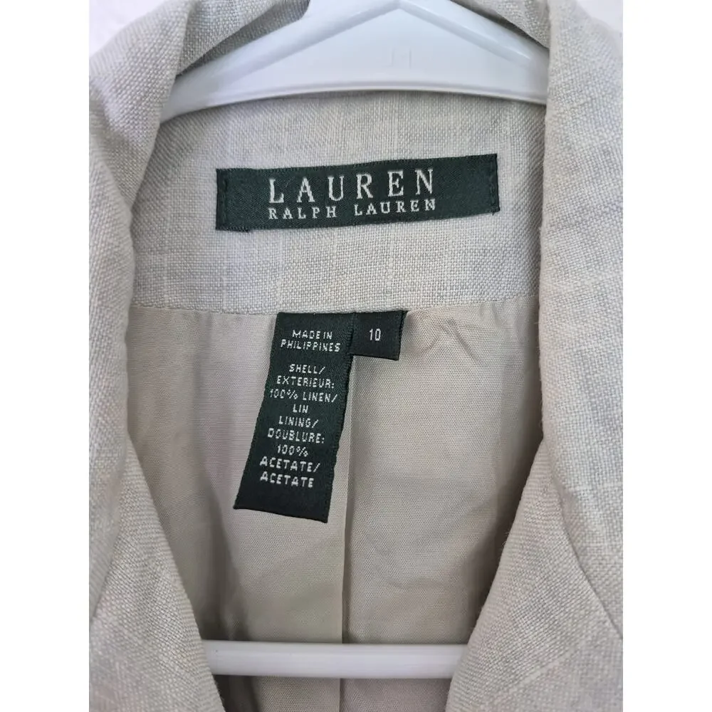 Vintage Lauren Ralph Lauren Linen Blazer Womens Sz 10 Gray Romantic Luxury Y2K
